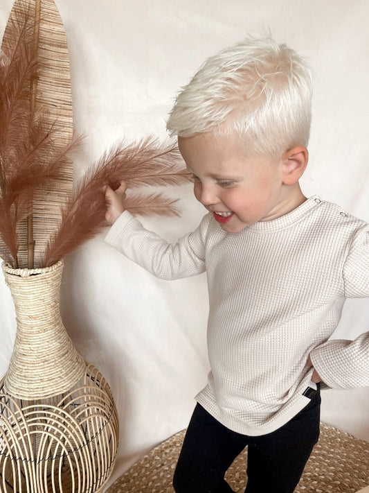 Babykleding - Longsleeve Wafel Chez light sand
