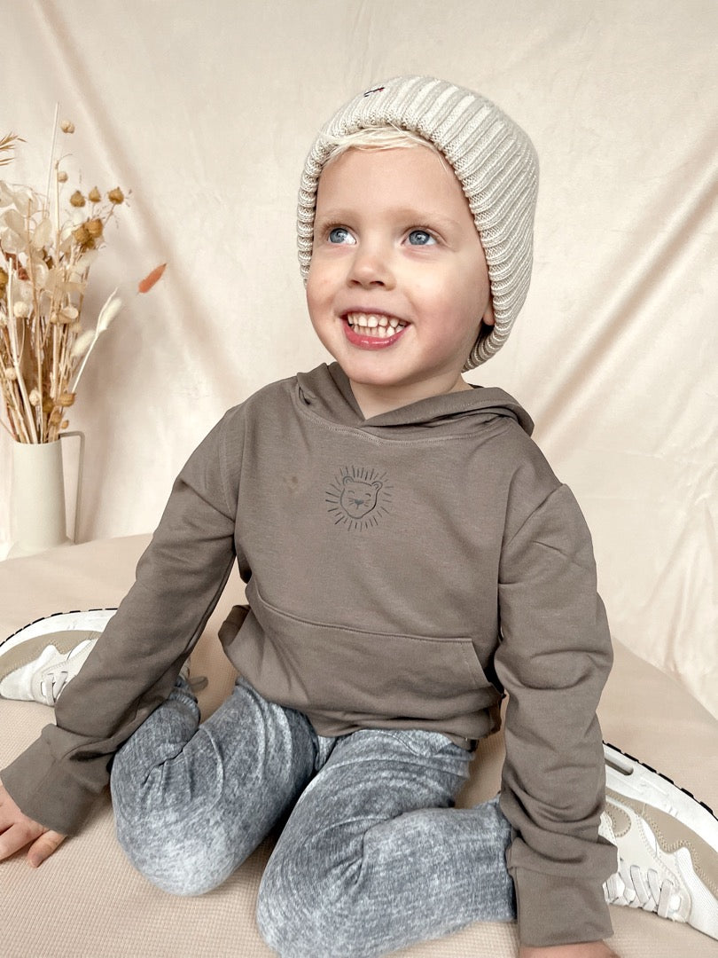 Babykleding - Lenn lion hoodie taupe logo