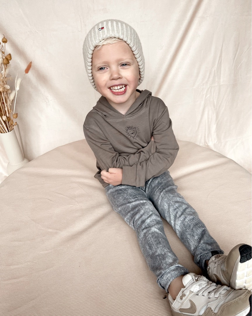 Babykleding - Lenn lion hoodie taupe logo