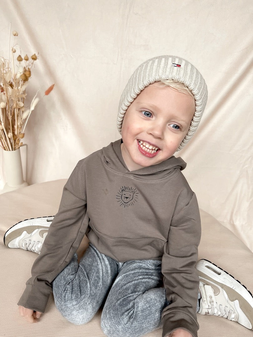 Babykleding - Lenn lion hoodie taupe logo