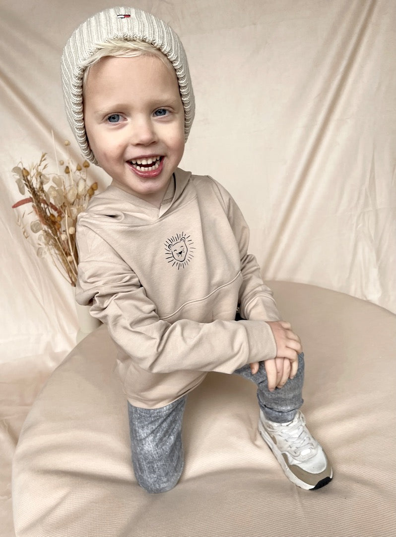 Babykleding - Lenn lion hoodie beige logo