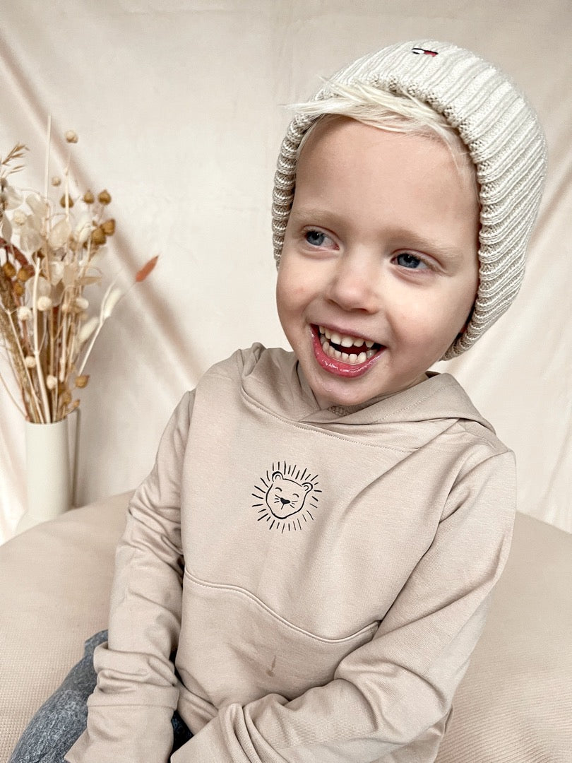 Babykleding - Lenn lion hoodie beige logo