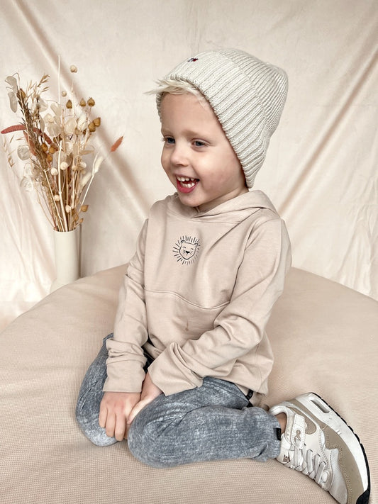 Babykleding - Lenn lion hoodie beige logo
