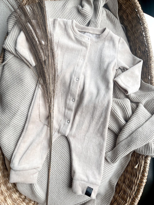 Babykleding - Boxpakje beige velour